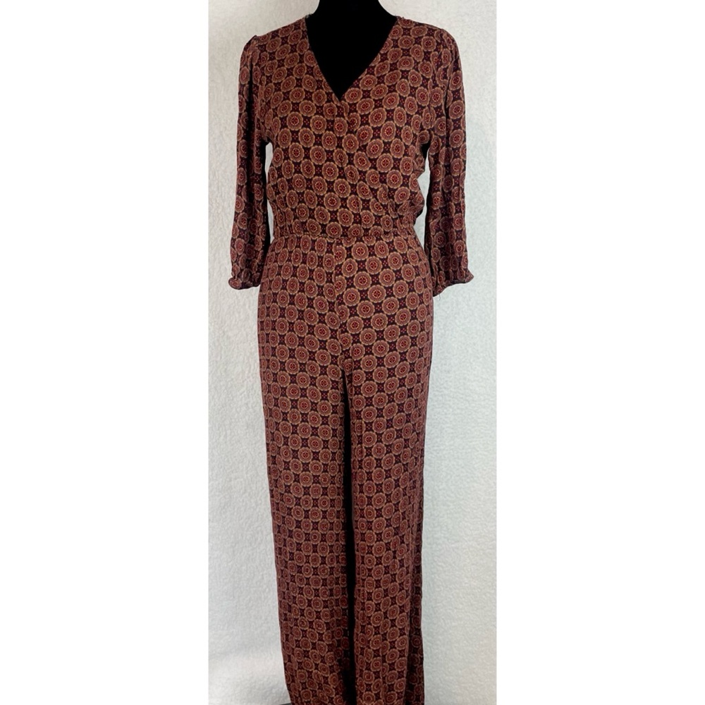 BLUE RAIN • Multicolored Bohemian Geometric Mandala Print V-neck Jumpsuit, S - Picture 7 of 16